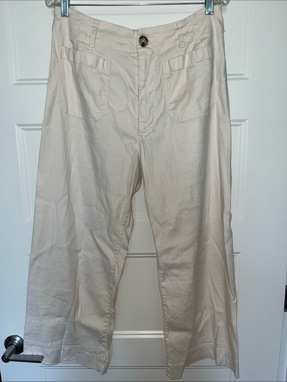 MAEVE ANTHROPOLOGIE Collette Cropped Wide-Leg Trouser LINEN ADDITION Chalk White